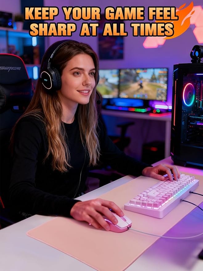 Large Heated Gaming Mouse Pad Gamer Gifts - 5 Levels Heating &amp Timed Auto Shut-Off Heated Desk Pad Mat for Keyboard Winter Gaming Accessories Christmas for Women Girls 31.5''x13'' Pink