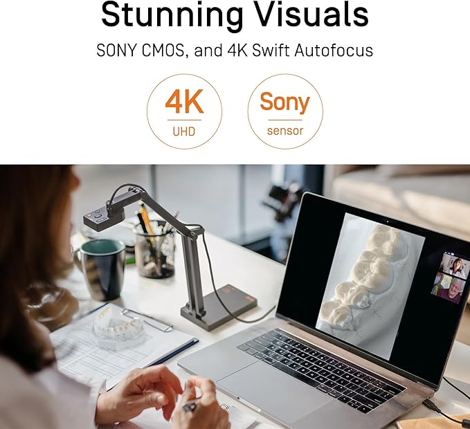 IPEVO V4K PRO 120 4K USB Document Camera 120-degree FOV Lens Sony CMOS Sensor Swift Autofocus AI Noise Reduction Webcam USB Plug and Play Video Conferencing Streaming Work from Home