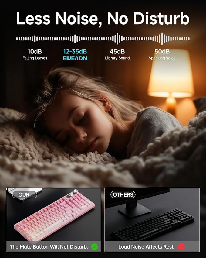 V102 Wired Keyboard 98 Keys Creamy Gaming Keyboard with Number Pad Display Screen &amp Media Knob RGB Silent Wired Cute Computer Keyboard for Laptop PC Gamer - Gradient Pink