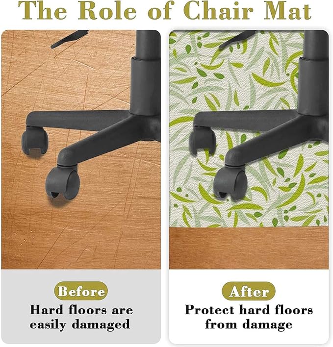 Olive Avocado Green PU Leather Desk Chair Mat for Hard Floors Green Leaf Watercolor Style Computer Chair Matfor Rolling ChairLarge Floor ProtectorEasy Clean Romantic Nature Diameter 59 in