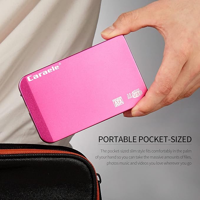 Portable SATA External Hard Drive HDD 500GB 1TB 2TB USB3.0 Ulra-Fast File Transfers for Windows Mac and Linux (2TB Red)