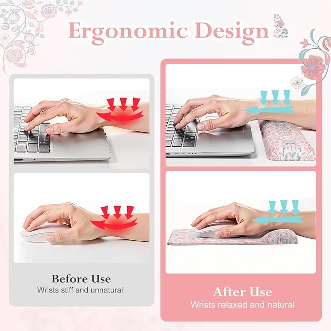 iLeadon Desk Matt for Desktop Non Slip Base Ergonomic Mouse Pad with Wrist Rest Wrist Pad for Keyboard Gaming Mouse Pad Large Anti-Fatigue Desk Mat with Wrist Support (Pink)