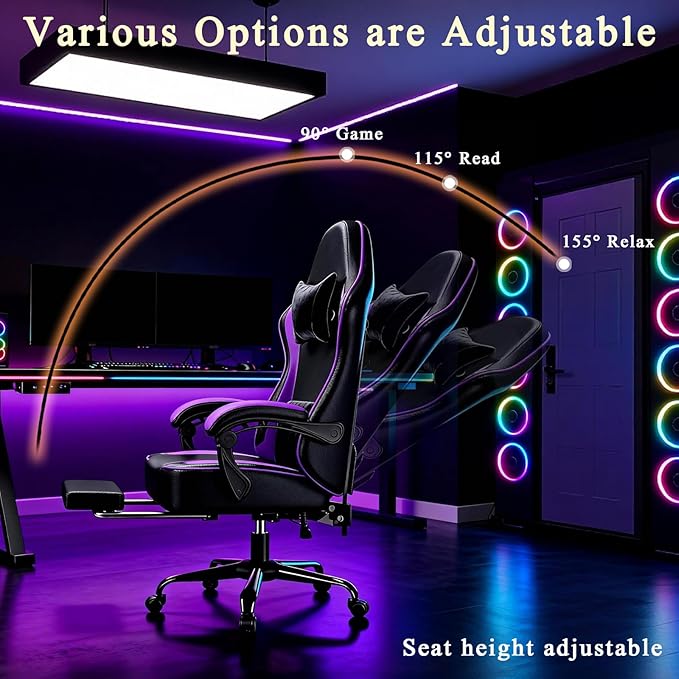 Gaming Chair with Pocket Spring Cushion and Footrest Ergonomic Computer Chair for Adults Breathable PU Leather Game Chair