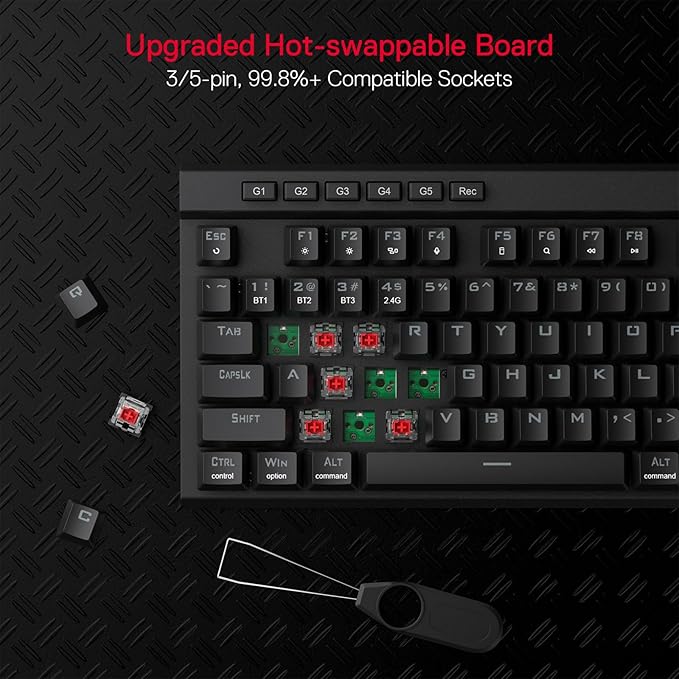 Redragon K580 PRO Wireless RGB Gaming Keyboard 3-Modes 104 Keys Mechanical Keyboard w/Hot-Swap Socket Dedicated Media Controls &amp Onboard Macro Recording Linear Red Switch