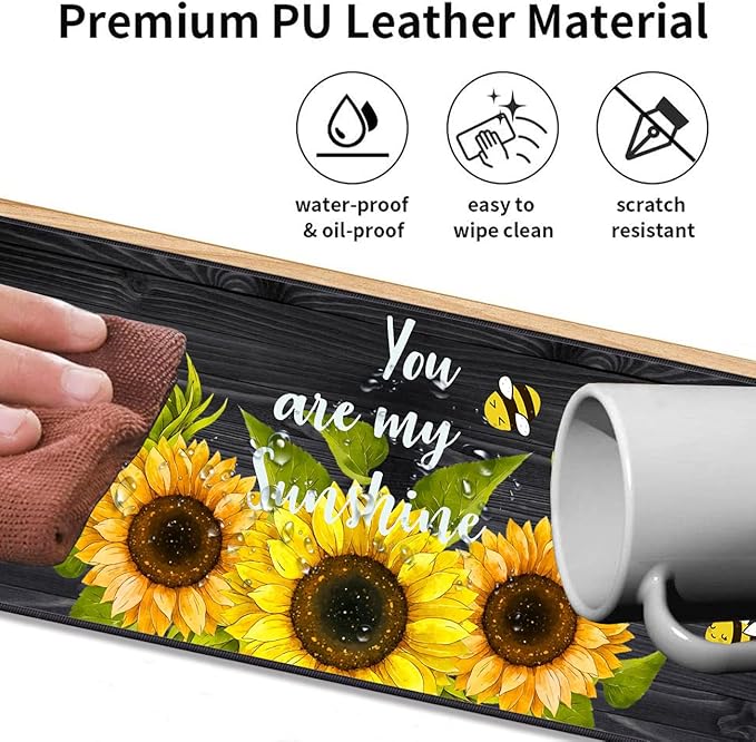 Large Gaming Mouse Pad 31.5x11.8 Inch Keyboard Pad + Ergonomic Wrist Rest Pad and Coaster with Non-Slip 3-Piece Desk Supplies Set Sunflower You are My Sunshine Design for Gamers/Office/Study