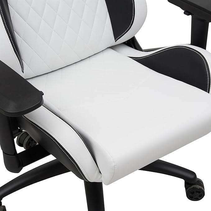 Furniture of America Singe Faux Leather Adjustable Gaming Chair in White &amp Black