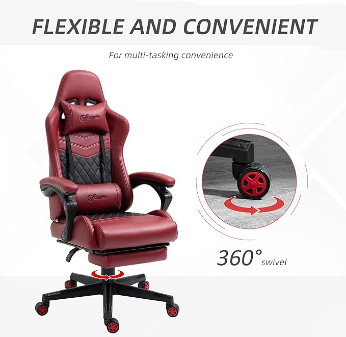 Red Racing Gaming Chair Diamond with Footrest Headrest and Lumbar Support PU Leather Office Gamer Chair High Back Swivel Recliner Adjustable Height for Office or Gaming