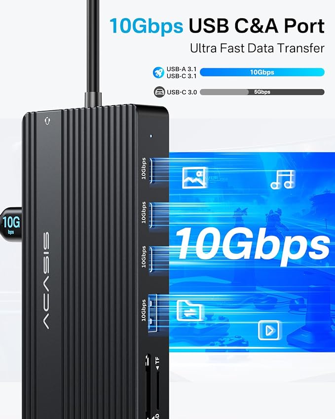 USB C Docking Station Dual Monitor 14 in 1 USB C Hub Adapter with 2 HDMI+DP(4K60Hz) Ethernet 3 USBC 10G100W PD SD/TF Audio Laptop Docking Station for Dell/HP/Lenovo/ThinkPad/Surface (Black)