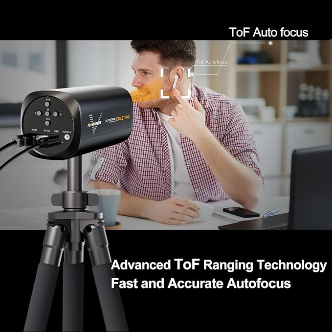 AVMATRIX FHD 4K Webcam with 1/1.28 Sensor 10X Optical Zoom 75.4° Wide Angle ToF Auto Focus Streaming Camera with USB3.0 &amp HDMI Out Work with OBS Zoom Teams YouTube/Twitch/Facebook EGALE T10-4K
