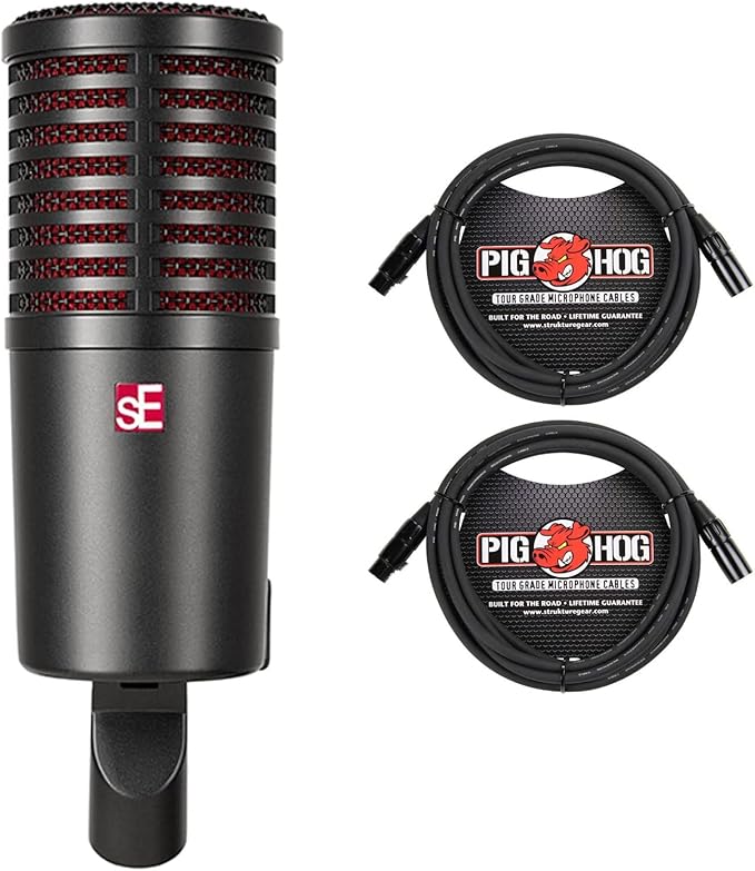 Briskdrop sE Electronics Dynacaster Dynamic Broadcast Microphone - Bundle with 2 Pig Hog XLR Cables