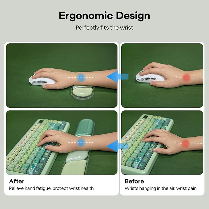 EPOMAKER CloudGel Wrist Rest for Keyboard and Mouse 2 Pieces Silicone Wrist Support Anti-Slip Rubber Bottom Ergonomic Design Suitable for Office/Computer/Laptop/Gaming (Green)