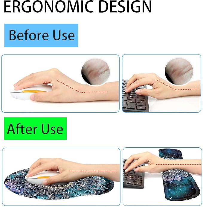 Keyboard Wrist Rest and Mouse Pad Wrist Support Set with CoastersErgonomic Gaming Mousepad for Home Office Working Studying Easy Typing &amp Pain ReliefMandala in Galaxy