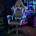 Gaming Chair with RGB LED Lights Ergonomic Computer Chair with Headrest and Lumbar Support PU Leather High Back Height Adjustable Swivel Video Game Chairs for Adults(Blue)