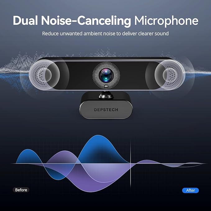 DEPSTECH 4K Webcam Ultra HD 1/2.55'' Sony Sensor 3X Digital Zoom Dual Noise-Canceling Microphones Remote Control Auto Focus Streaming Webcam for PC Mac Laptop Video Call Zoom Skype Teams