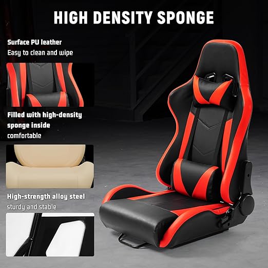 Dardoo Racing Bucket Seat with Adjustable Double Slide Adapt Gaming Simulator Cockpit Racing Wheel Stand Chair Video Game Chairs Red