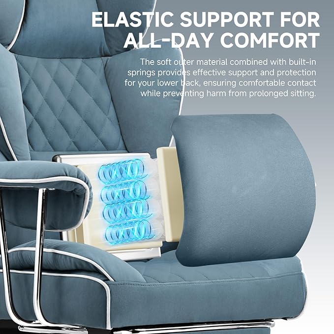GTPLAYER Gaming ChairOffice Chair with Pocket Spring Lumbar Support Ergonomic Comfortable Wide Office Desk Computer Chair with Outward Fixed Soft Armrests and Footrest (Fabric Blue)