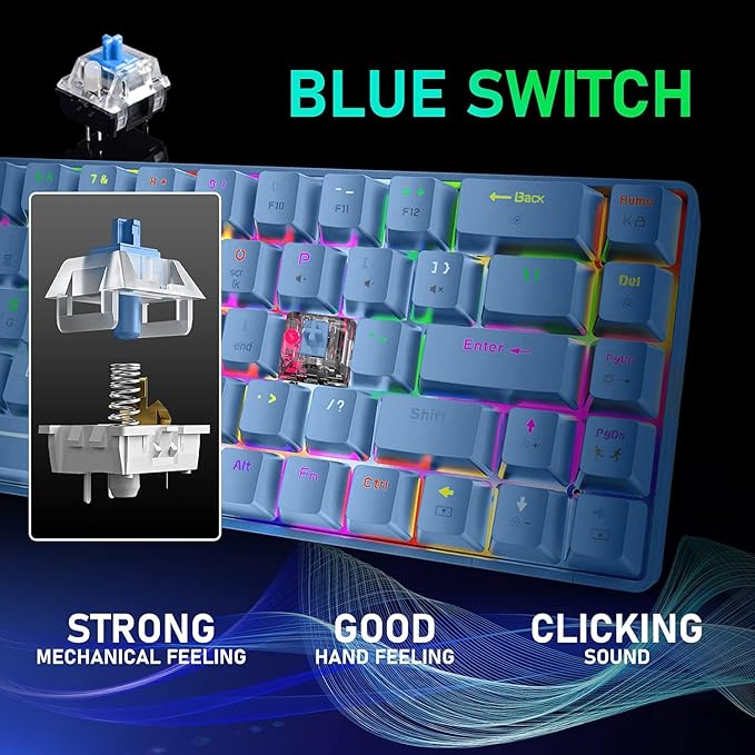 65% Wired Gaming Mechanical Keyboard and Mouse Combo Mini 68 Keys RGB Backlight Lightweight RGB Optical MouseMouse Pad Compatible with PS4XboxPCLaptopMAC (Blue/Blue Switch)