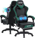 HOFFREE Gaming Chair Computer Chair with Speakers Massage Game Chairs with Footrest Bluetooth High Back Ergonomic Computer Gaming Chairs for Adults Reclining Video Gamer Chair Green and Black