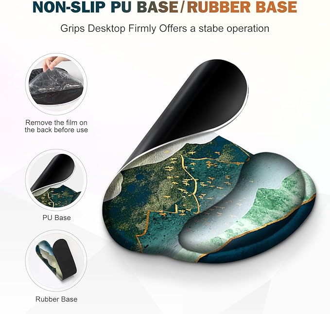 Gaming Mouse Pad Large Desk Mat Cute Desk Pad Protector 4in1 XXL Mousepad +Keyboard Wrist Rest+Mouse Wrist Rest+Coaster Set with Ergonomic Desk Pad for Home Office Table Computer Green Mountain