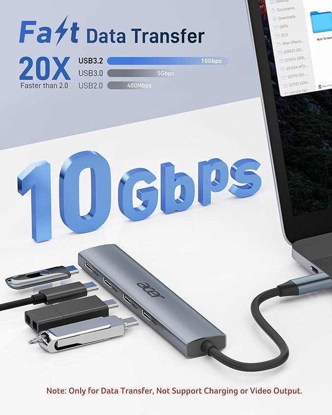 Acer USB Hub 4 Ports Bundle with Acer 10Gbps USB C Hub