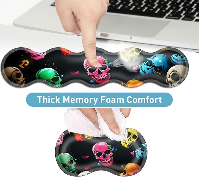 Keyboard Mouse Pad Set Extended Gaming Mouse Pad+Ergonomics Keyboard Wrist Rest Support Memory Foam Easy Typing Pain Relief 4Pcs XL Ultra Thick Desk MatColorful Skulls and Hearts
