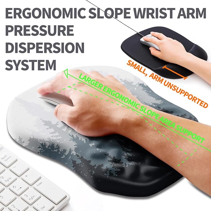 Ergonomic Slope Mouse Pad Wrist Support Wrist Rest Mousepad for Carpal Tunnel Pain Relief with Massage Bulge and Slow Rebound Memory Foam (12x8 inch Forest)