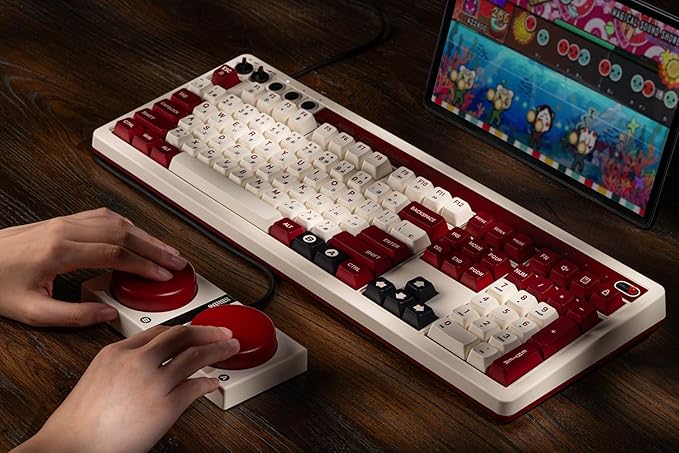 8BitDo Retro 108 Mechanical Keyboard with 108 Keys and Integrated Numpad Bluetooth/2.4G/USB-C Hot Swappable Wireless Gaming Keyboard for Windows and Android - Fami Edition
