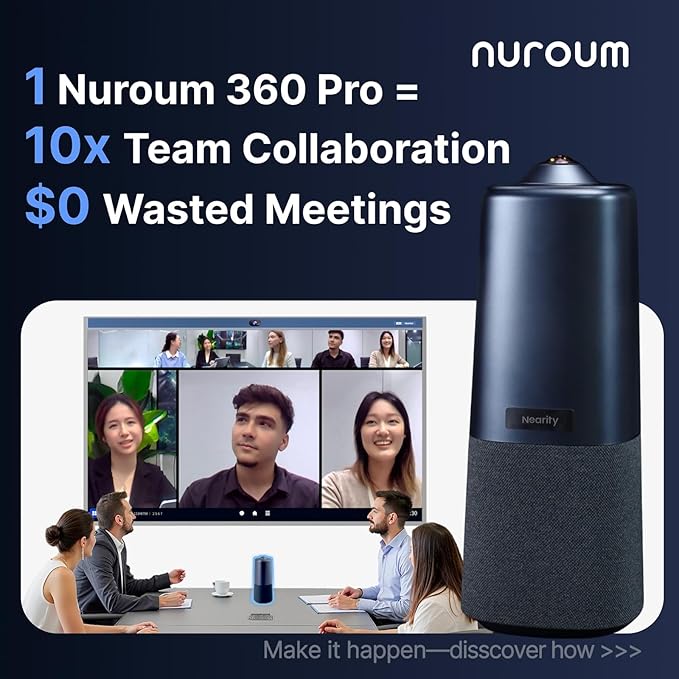 NUROUM 360 Pro Conference Room Camera and Microphone 2026 Upgrade 3 AI Video Modes Conference Webcam with Noise Suppression All in One Webcam for Zoom/Teams/GoogleMeet on PC/Laptop/Desktop