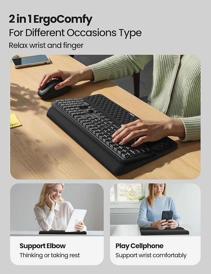 Vaydeer Wrist Rest with Keyboard Stand Computer Wrist Support Pad Ergonomic Keyboard Riser Holder Lifter Tray with Wrist Pad Soft Memory Foam Desk Cushion Palm Hand Typing for Office Home School