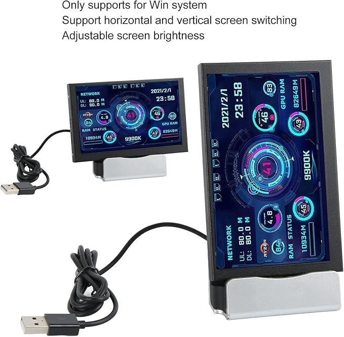 Sanpyl Computer Temp Monitor 5Inch Full Viewing Angle USB Temperature Display Screen for PC Computer Case Secondary Screen PC CPU GPU Data Monitor