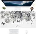Peony Butterfly Large Mouse Pad Gaming Mousepad with Wrist Support Rubber Computer Keyboard Mat for Desk Laptop Non-Slip Full Deskmat Protector Waterproof Writing Pad Office Home 16x35.5 in