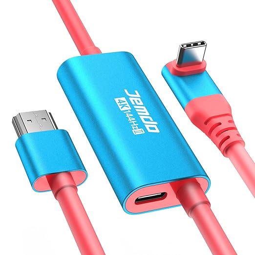 JEMDO Switch 2 Right Angle HDMI Cable Dock Station4K@144Hz 48Gbps USB C to HDMI 2.1 6.6 ft100W PDPortable Travel TV Adapter Cord Compatible with Nintendo Switch 2 (Only Below V21.0.0) /2017/OLED