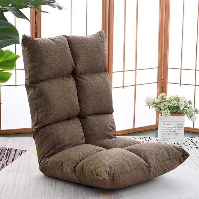 ELEFOCUS Adjustable Floor Chair with Back Support Gaming Floor Meditation Chair with 5 Adjustable Position(Brown)