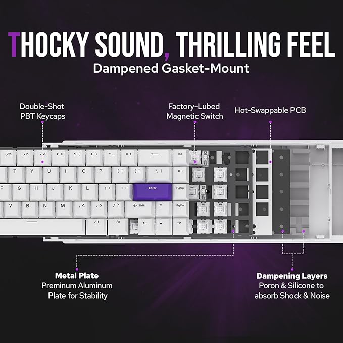 EPOMAKER HE68 Hall Effect Keyboard 8000hz Polling 0.01mm Adjustable Trigger 0.125ms Latency Creamy Gasket Snap Key SOCD RGB Wired Magnetic Gaming Keyboard for Mac/PC (White)