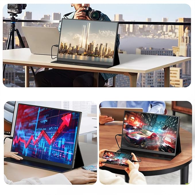 qaf 18.5 Inch Portable Monitor 100Hz 1080P FHD IPS HDR Display 100% sRGB Frameless Gaming Travel Second Monitor for Laptop PC Mac PS5 Xbox VESA Mount Built-in Speakers - Classic Black