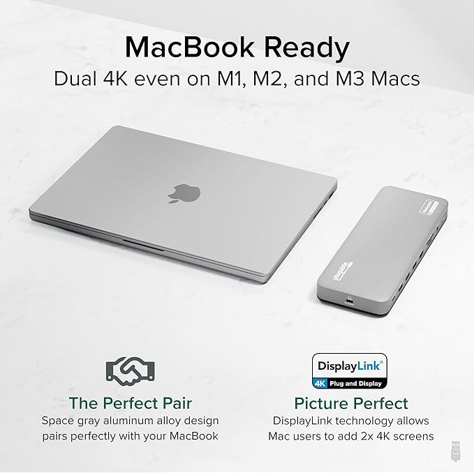 Plugable USB C Laptop Docking Station Dual Monitor 4K 60Hz for Apple Mac M1/M2/M3/M4/M5/Neo 2X HDMI or DisplayPort for MacBook 100W Charging DisplayLink Dock Driver Install Required (UD-6950PDH)