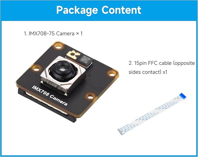 IMX708 12MP Camera Compatible with Raspberry Pi 5/4B/3B+/3A+/3B/2B/B+/A+Zero 2 W/Zero Auto-Focus 75° FOV Support High Dynamic Range (HDR) IMX708-75 Standard Version