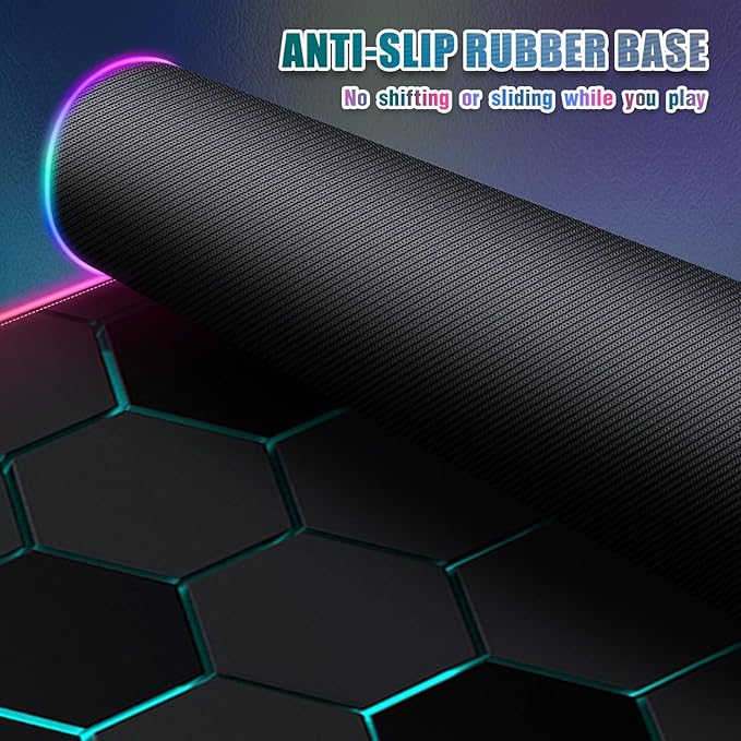 RGB Mousepad Led Mouse Pad Desk Mat I 31.5 x 11.8 Inch Large Mouse Pad I XL Oversized Big Mouse mat 14 Led Light Modes I Anti-Slip Rubber Base Waterproof Keyboard Pad for PC Gaming I Black Honeycomb
