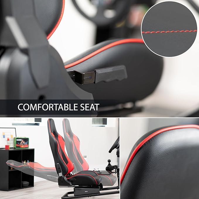 VIVO Premium Racing Simulator Cockpit with TV Mount and Shelf Kit Wheel Stand Gear Mount Fits Logitech Thrustmaster Fanatec Compatible with Xbox One Playstation VESA 400x400 STAND-KIT-RACE1BS