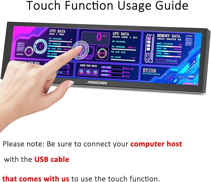 8.8 Inch Small Touchscreen Monitor PC Temperature Display PC Sensor Panel Display IPS USB Mini Screen for Raspberry Pi AIDA64 CPU RAM Data Temperature Monitor for ARGB Computer Case