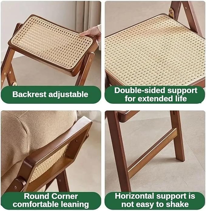Adjustable Office Computer Chair with Armrest 1pcs Indoor Solid Wood Frame Foldable Dining Chairs with Rattan Backrest(Walnut Color)