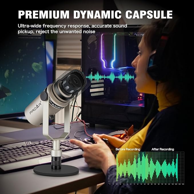 USB/XLR Podcasting Dynamic MicrophoneProfessional USB Gaming Microphone for PC Computer with Noise CancellingMetal XLR Streaming Mic Kit for VocalInstruments RecordingVoice OverYouTube