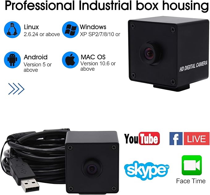 ELP 1080P USB Camera with Box Housing Autofocus High Speed PC Cameras Wide Angle with 100degree No Distortion Lens Mini UVC USB2.0 Webcam OV2710 High Frame 100fps 60fps USB Web Came for Computer