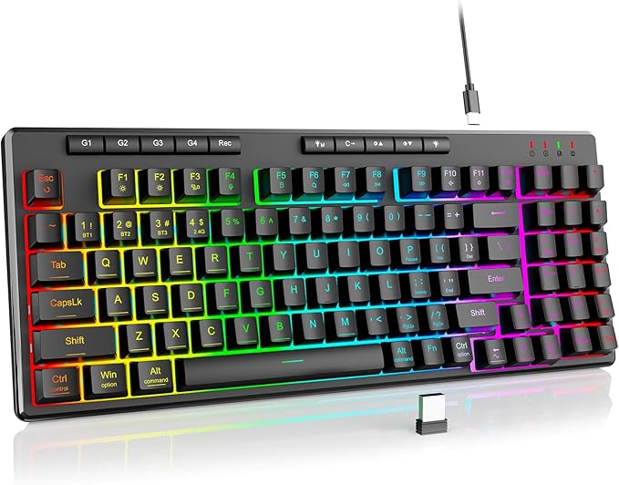 Redragon K517 Pro Wireless Gaming Keyboard RGB Backlit Tri-Mode BT/2.4GHz/USB-C Mechanical Feel 94 Keys Computer Keyboard with 4 Macro Keys Number Pad 4000mAh Battery for Win/MAC