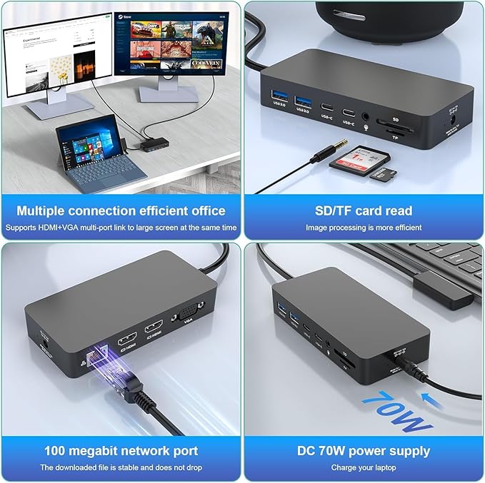 for New MS Surface Dock Triple Display with Power Supply12 in 1 Surface Pro Docking Station Dual 4K HDMI+VGA for Surface Pro 9/8/X/7/6/5/4/3Surface Laptop go/5/4/3/2/1Surface Book 3/2/1