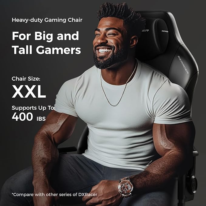 DXRacer Tank XXL Ergonomic Video Gaming Chair for Adults Office Reclining Computer Chair with Magnetic Head Pillow and Lumbar Support Racing Style Height Adjustable (EPU Leatherette Black)