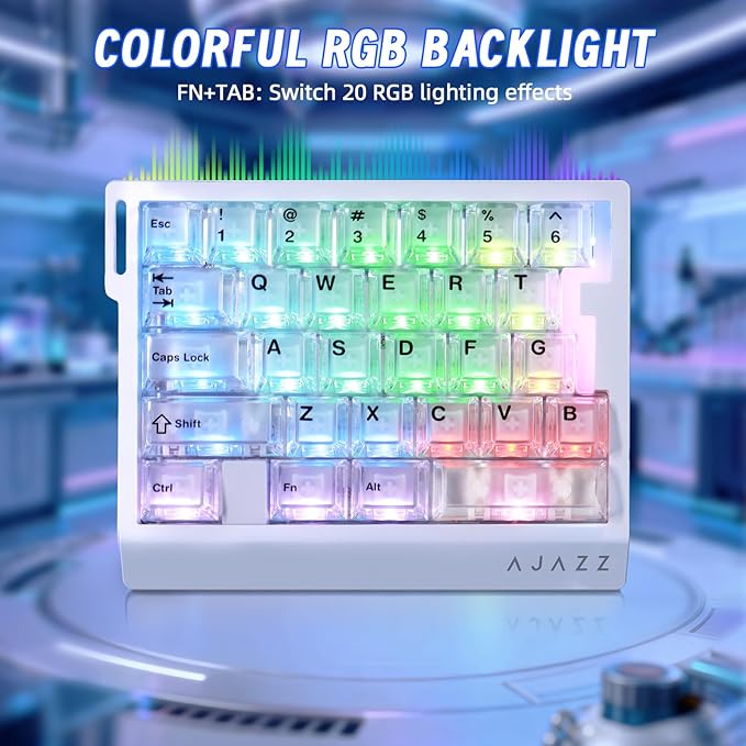 AK029 Wired 29 Keys One-Handed RGB Gaming Keyboard with 8000HZ0.01mm RT Magnetic Switches Adjustable ActuationHotswappable Mechanical KeyboardAluminum PlateWeb Driver for Gamers-Transparent White