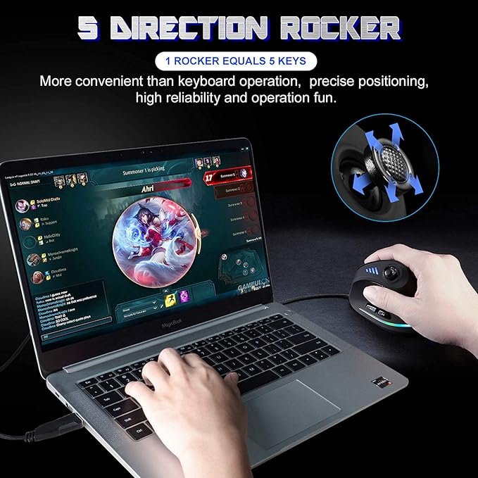 TRELC Gaming Mouse with 5 D Rocker Ergonomic Mouse with 10000 DPI/11 Programmable Buttons Vertical Gaming Mice Wired for PC/Laptop/E-Sports/Gamer (Black)