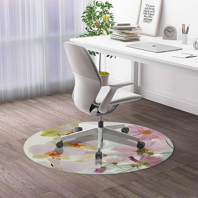 Pink Purple PU Leather Carpet for Hard Wood &amp Tile Floor Modern Romantic Floral Design Chair Rugs Floor Protectors Mat Computer Chair Mat for Rolling Chair Abstract Diameter 47.2 in