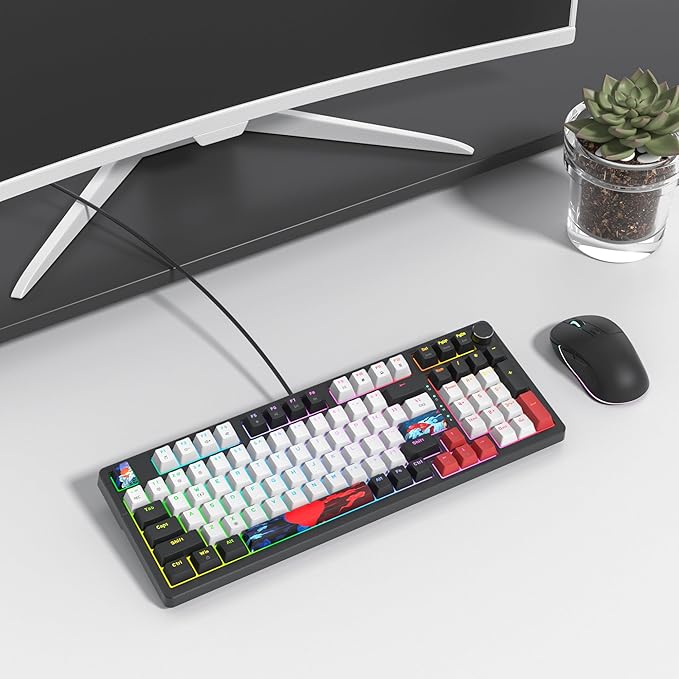 Wired Creamy Gaming Keyboard with Number Pad 96% Hot-swappable Mechanical Keyboard Full Layout Custom Keyboard Gasket Mounted with Red Switch Knob Control(White)